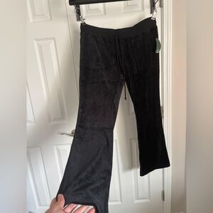 Black Velour Wide-Leg Pants